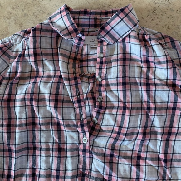 LOFT Plaid Half Button Up Top XS - Picture 2 of 5